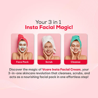 VCare Insta Facial Cream For Face Scrub, Cleanse And Skin Care Mask For Oily And Dry Skin | Instant Glow Brightening Face Pack With Songyi Mushroom And Walnut 50 Gm